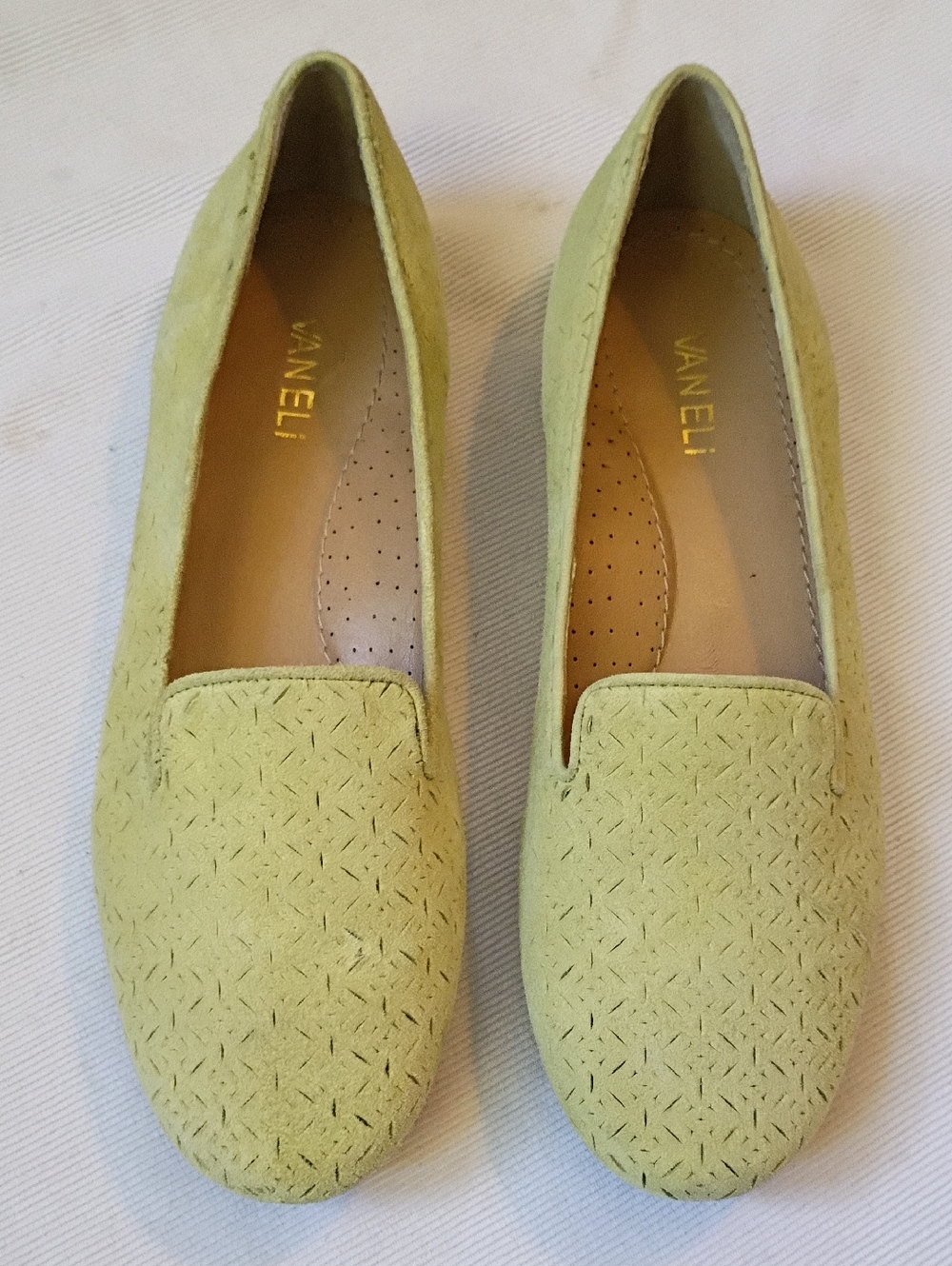 Van Eli Pale Green Laser Cut Suede Flats